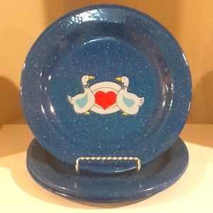 Blue & White Speckled Enamelware Ducks 10" Plates